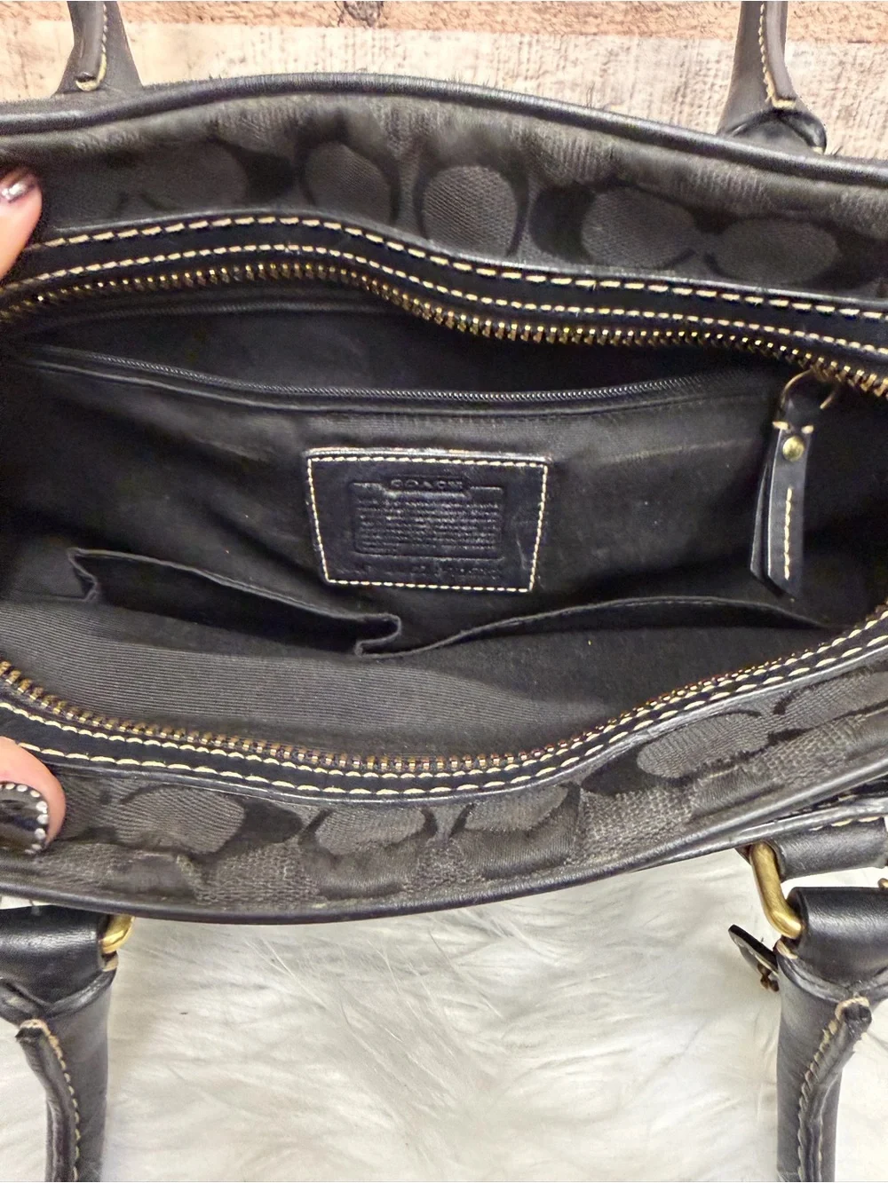 Coach Black On Graphite Signature Print Satchel N/A